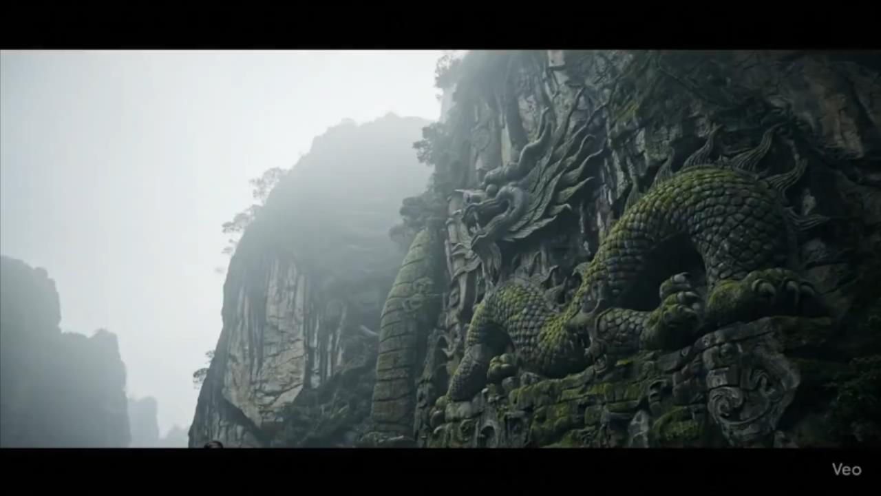 Veo 3 Prompt Tutorial: Lone Boat on a Misty River with Ancient Dragon Statues